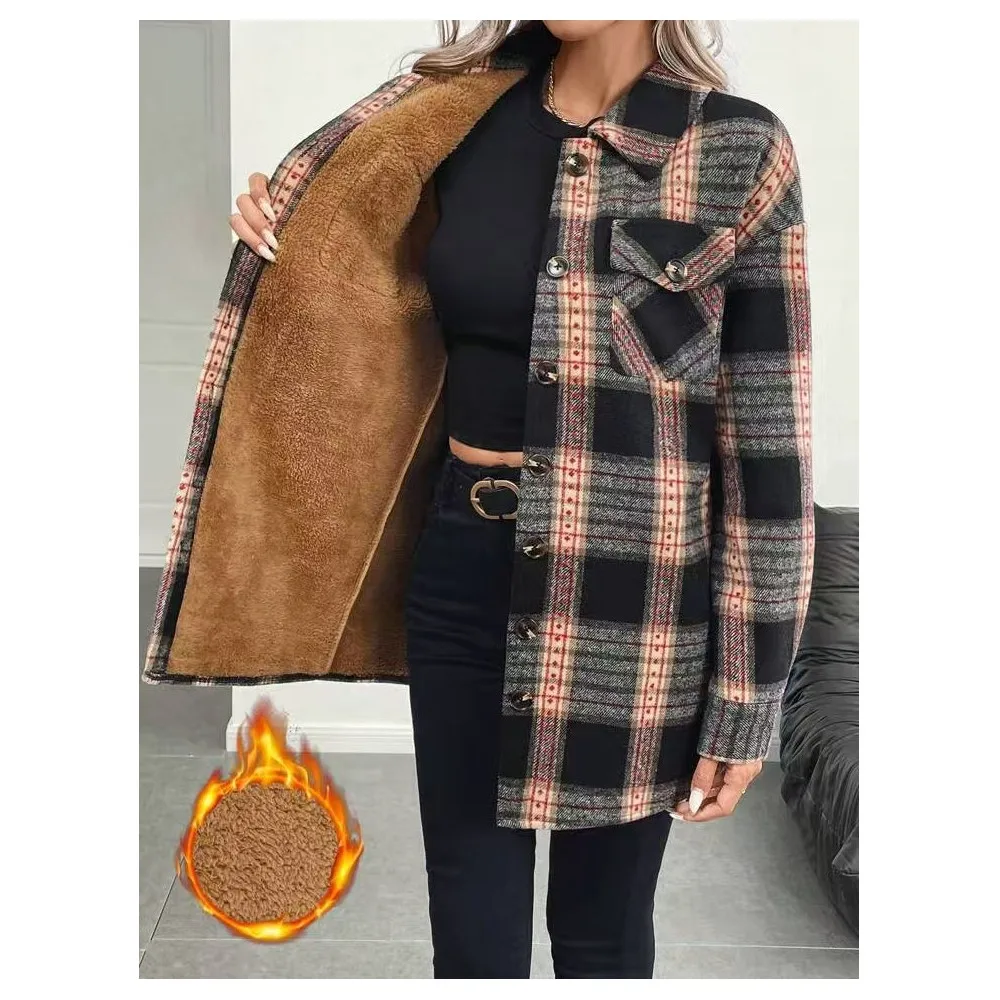 Flannel Shirt Lined - Осенне-зимняя женская модная куртка-рубашка с длинными